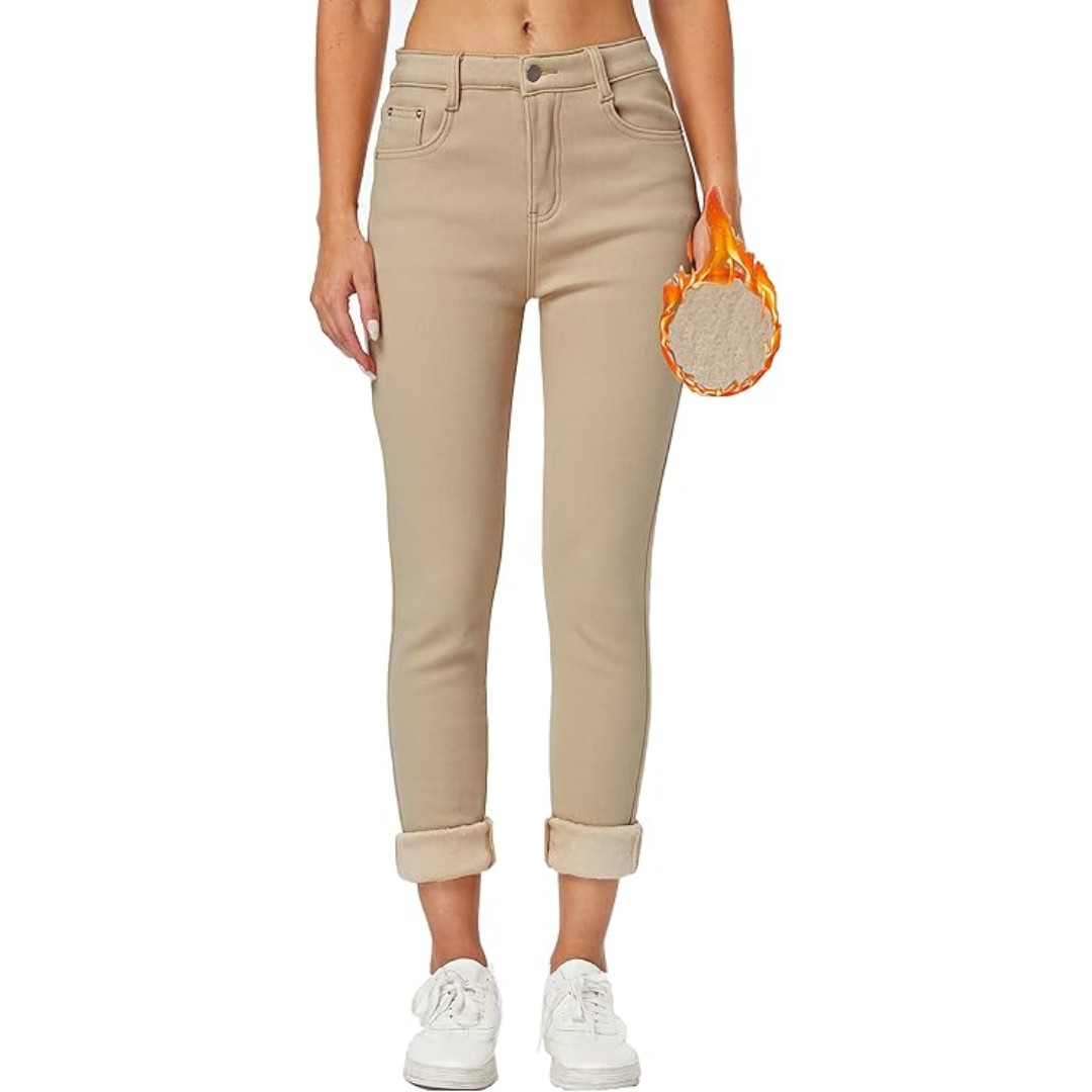 Fleecefodrade jeans – Hög midja – Vinter – Skinny jeans – Damjeans-Mira Lina