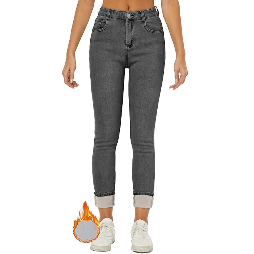 Fleecefodrade jeans – Hög midja – Vinter – Skinny jeans – Damjeans-Mira Lina