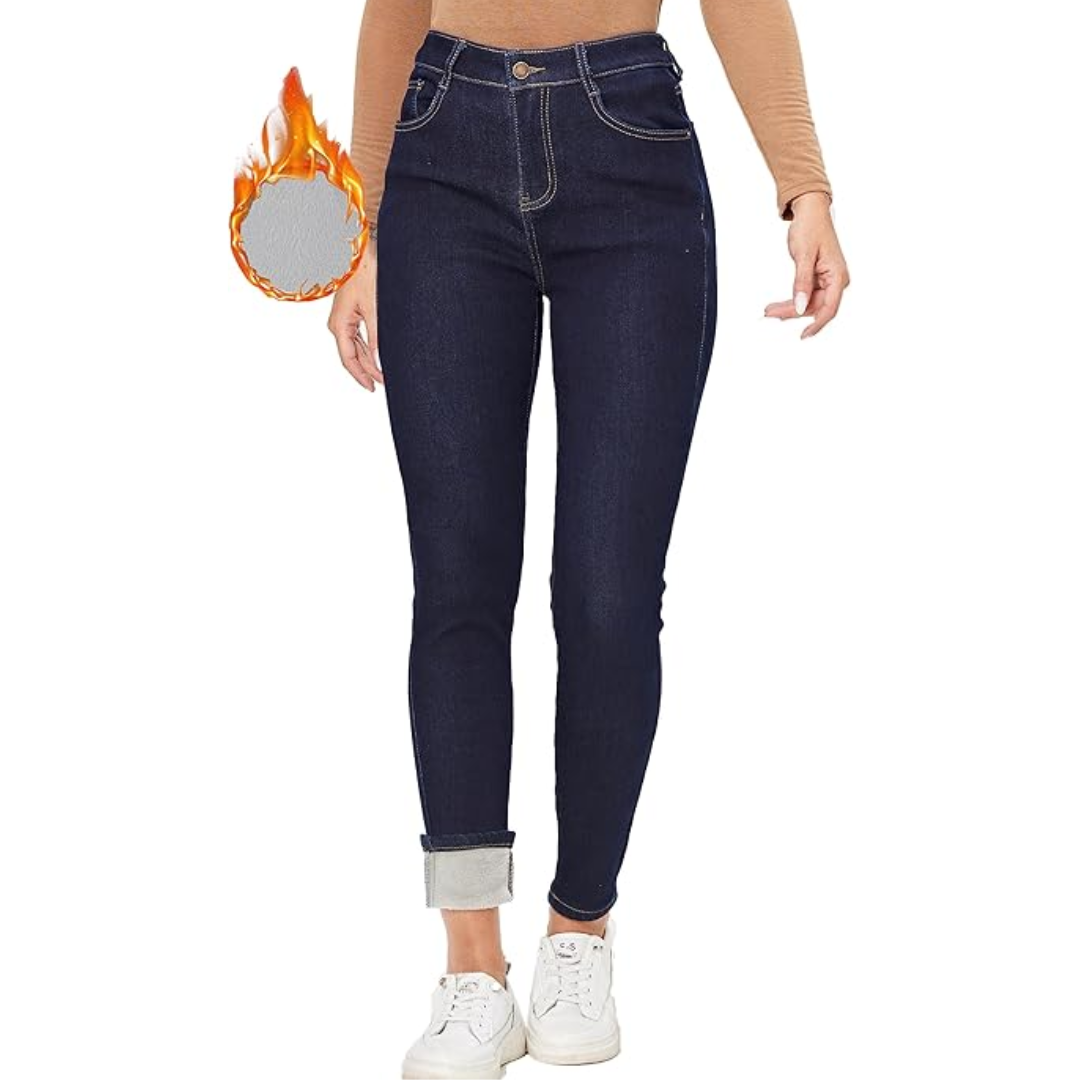 Fleecefodrade jeans – Hög midja – Vinter – Skinny jeans – Damjeans-Mira Lina