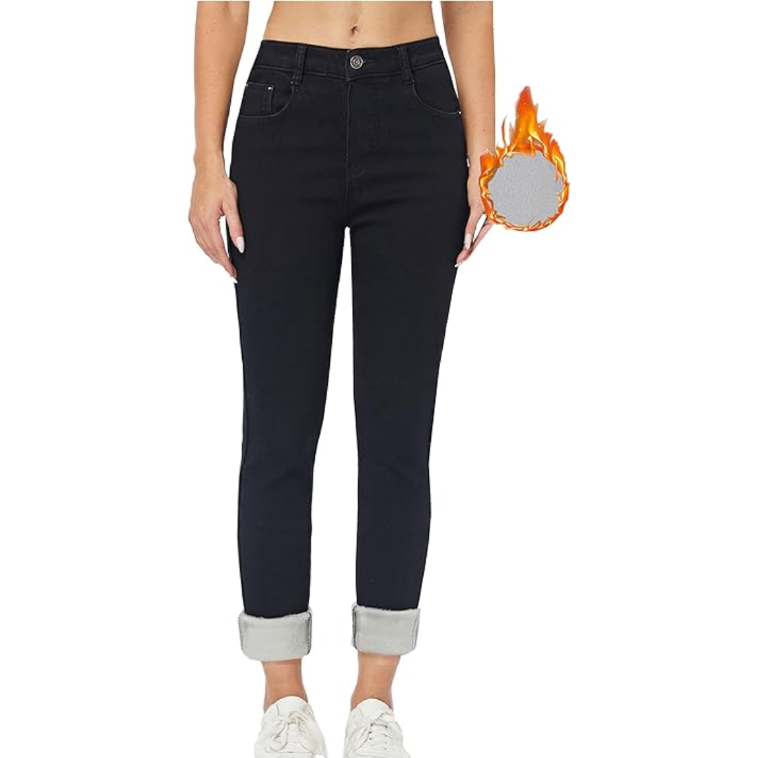 Fleecefodrade jeans – Hög midja – Vinter – Skinny jeans – Damjeans-Mira Lina