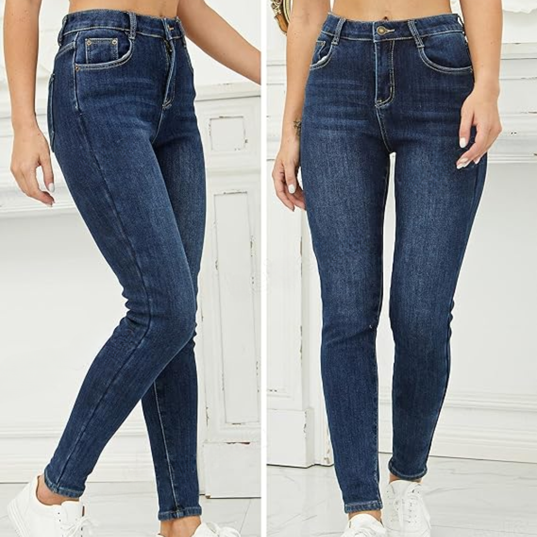 Fleecefodrade jeans – Hög midja – Vinter – Skinny jeans – Damjeans-Mira Lina