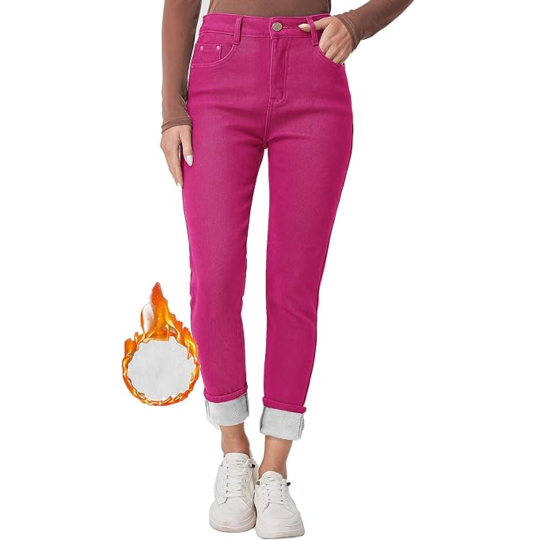 Fleecefodrade jeans – Hög midja – Vinter – Skinny jeans – Damjeans-Mira Lina