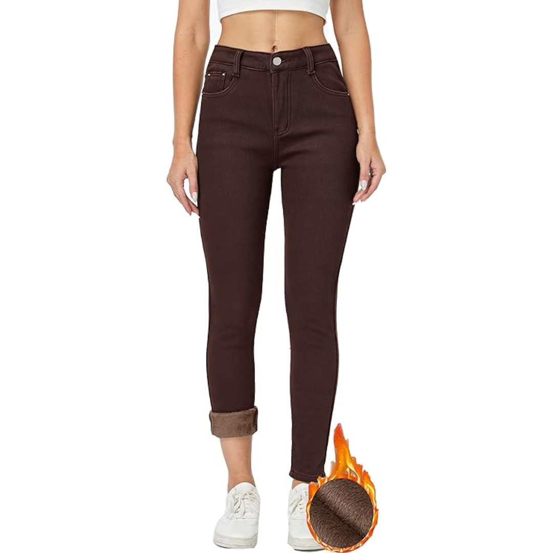 Fleecefodrade jeans – Hög midja – Vinter – Skinny jeans – Damjeans-Mira Lina