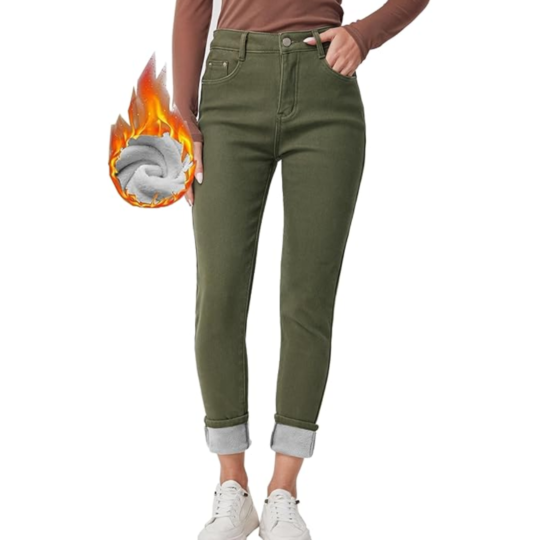 Fleecefodrade jeans – Hög midja – Vinter – Skinny jeans – Damjeans-Mira Lina