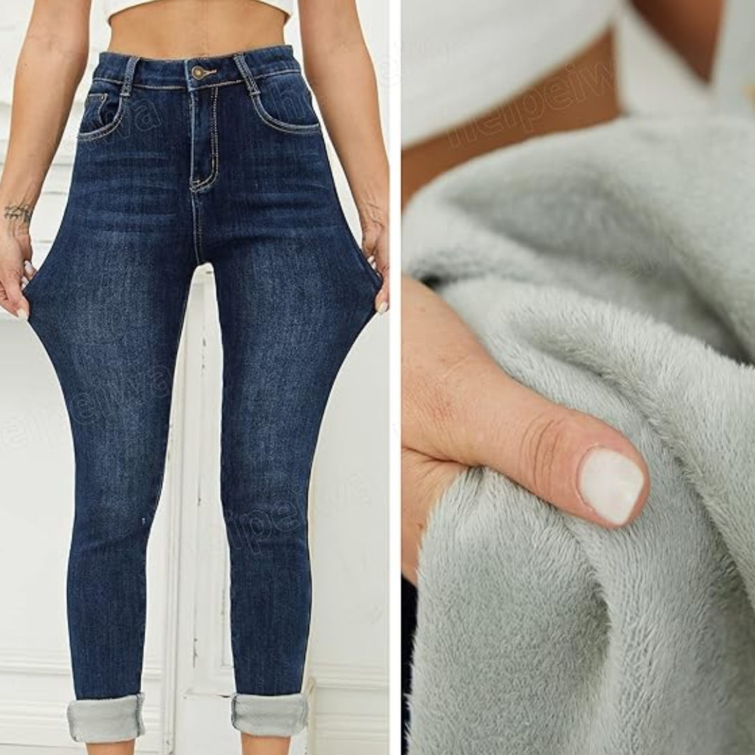 Fleecefodrade jeans – Hög midja – Vinter – Skinny jeans – Damjeans-Mira Lina
