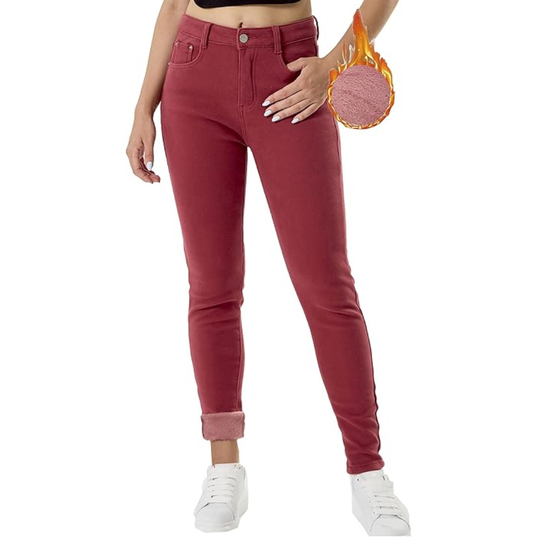 Fleecefodrade jeans – Hög midja – Vinter – Skinny jeans – Damjeans-Mira Lina