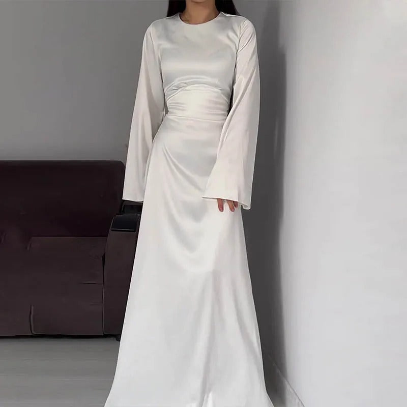 Glansväv Klänning - Elegant - Klockärmad - Långärmad klänning - Maxiklänning i glansväv-Mira Lina