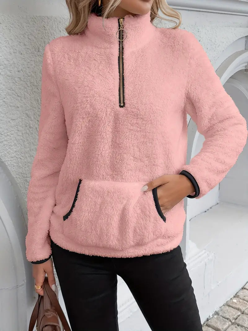 Halvzip-tröja – Plush Quarter-Zip Fleece Sweater för damer-Mira Lina