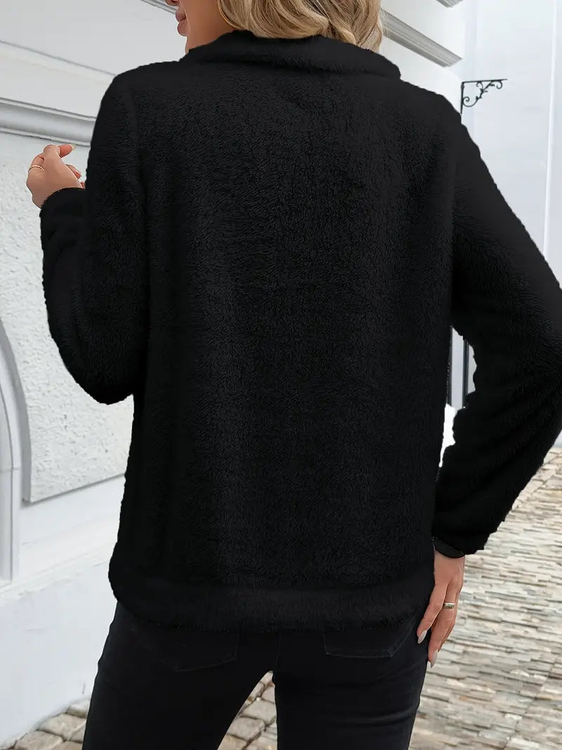 Halvzip-tröja – Plush Quarter-Zip Fleece Sweater för damer-Mira Lina