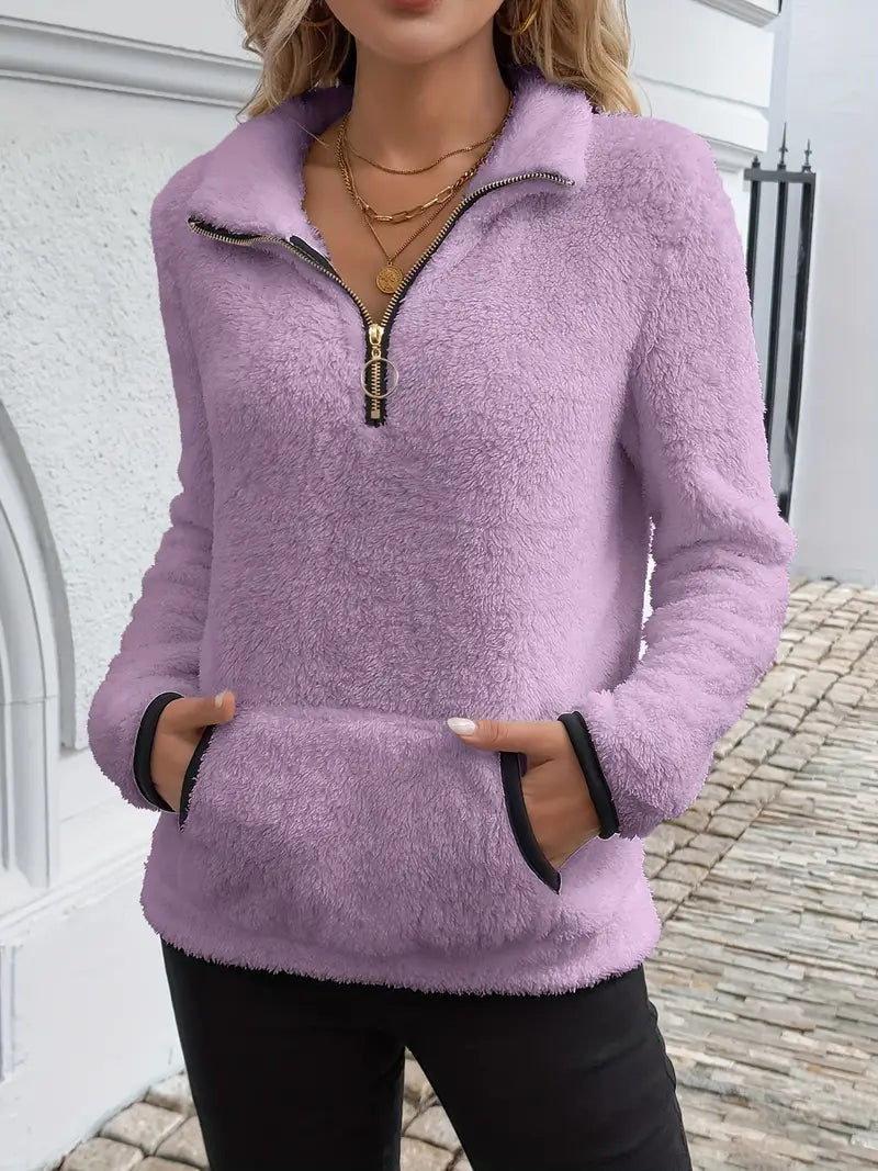 Halvzip-tröja – Plush Quarter-Zip Fleece Sweater för damer-Mira Lina
