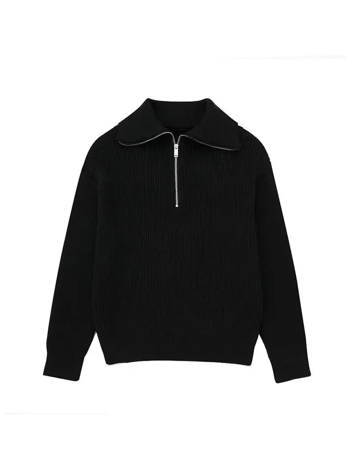 Halvzip-tröja – Ribbstickad – Löst sittande – Stickad tröja – Damkläder-Mira Lina