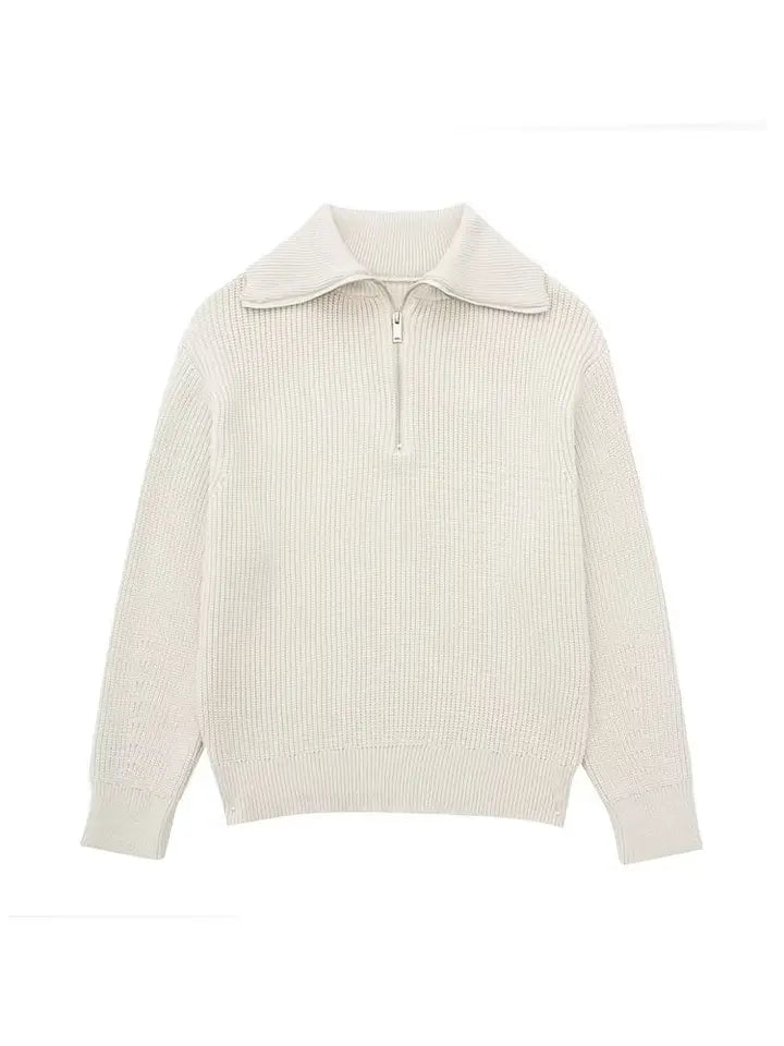 Halvzip-tröja – Ribbstickad – Löst sittande – Stickad tröja – Damkläder-Mira Lina