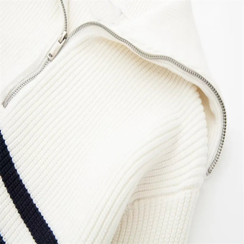 Halvzip-tröja – Ribbstickad – Löst sittande – Stickad tröja – Damkläder-Mira Lina