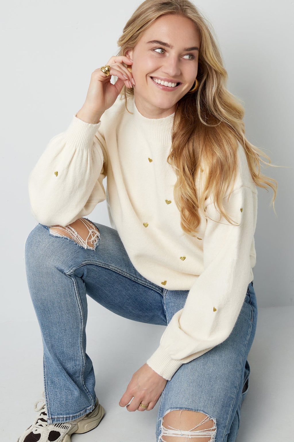 Hjärtat-tröja – Löst sittande – Hög hals – Stickad tröja – Stickade plagg för damer-Mira Lina