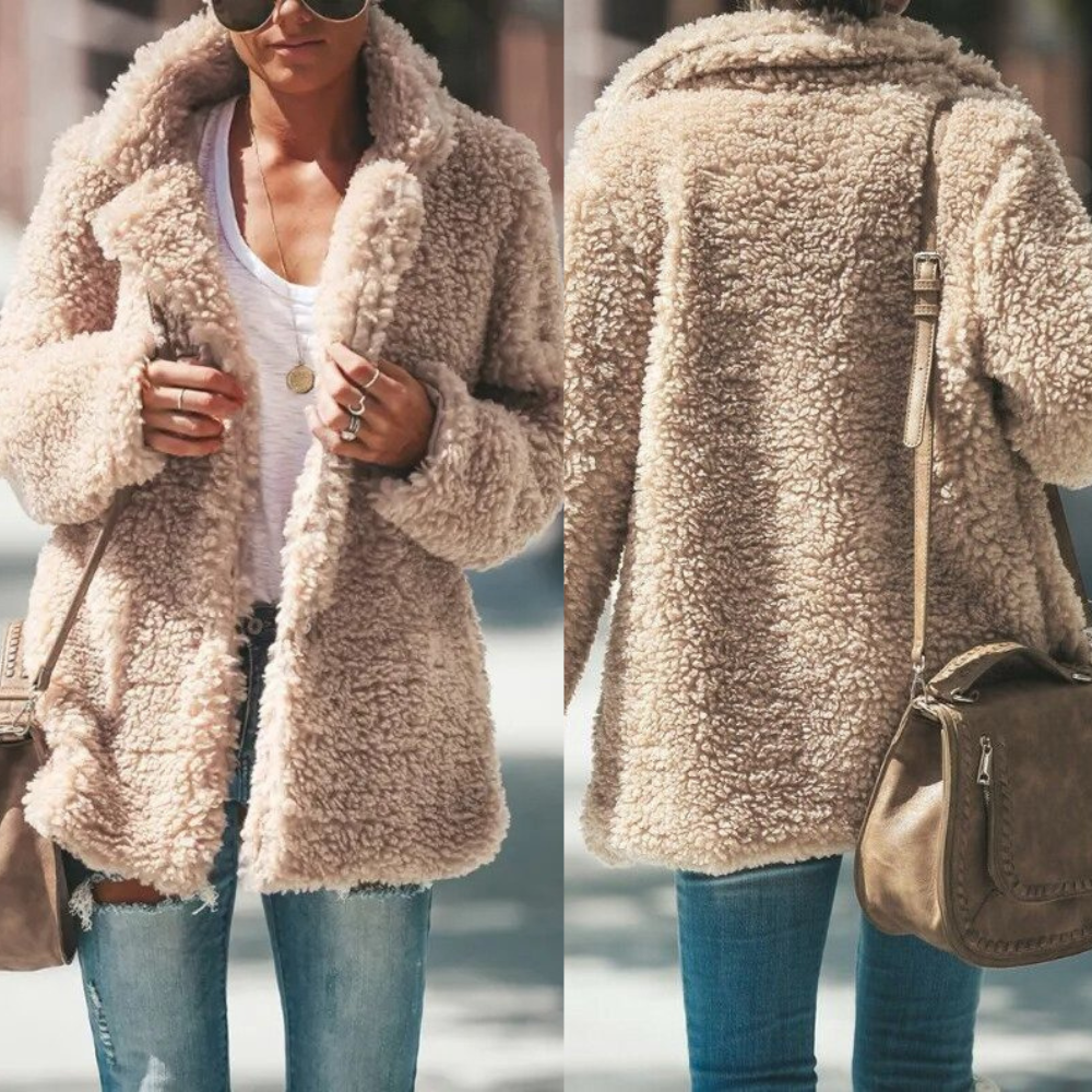 Irena Fusklångluggigt tygrock | Fuffy damjacka för höst och vinter-Mira Lina