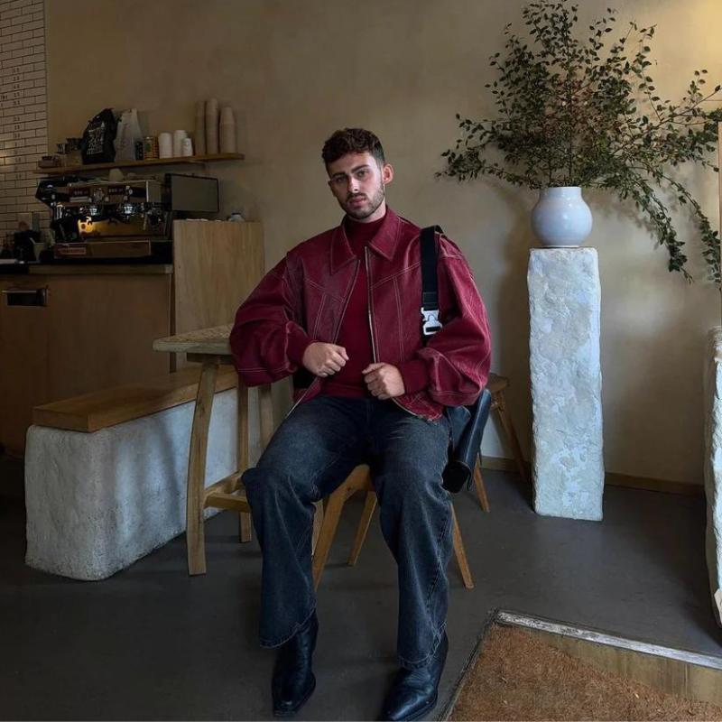 Jacky- Oversized jacka med kontrasterande sömmar Röd-Mira Lina