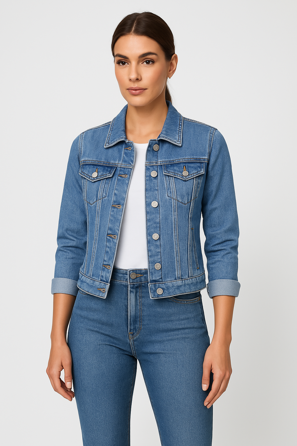 Jeansjacka - Klassisk kort slim fit jeansjacka för damer-Mira Lina