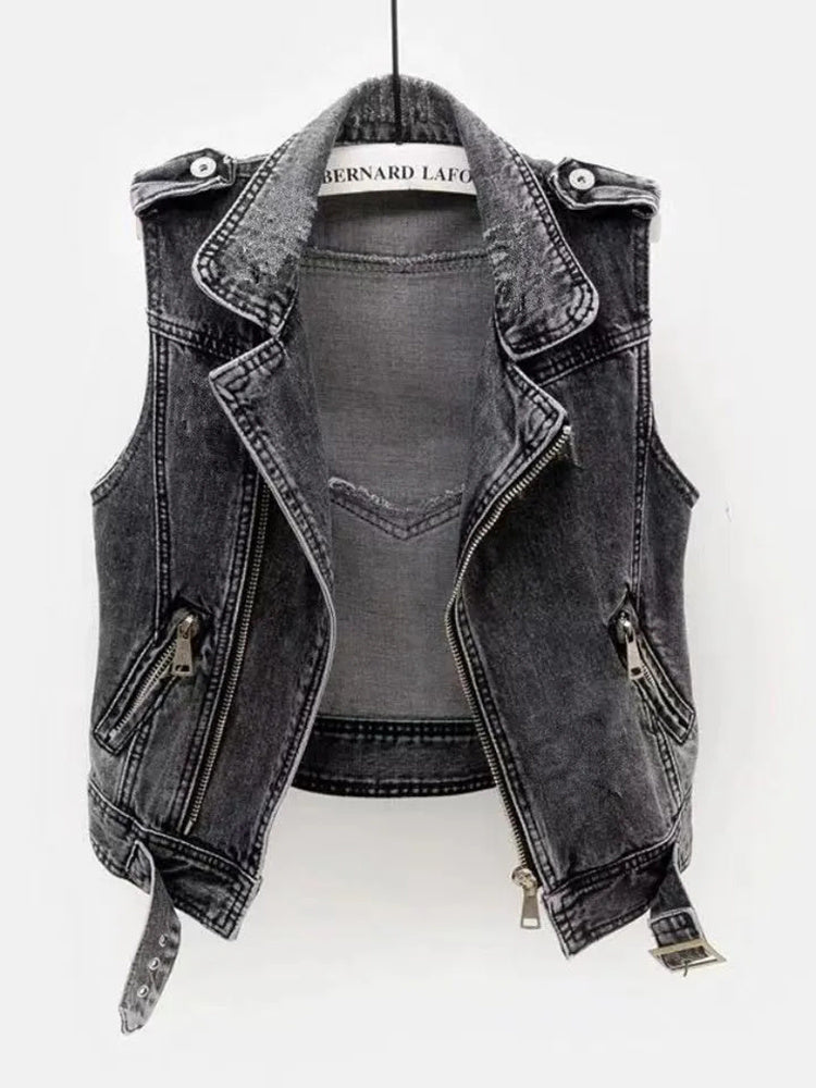 Jeansväst – Mörkgrå – Ärmlös – Jeansgilet – Jeansväst för damer-Mira Lina