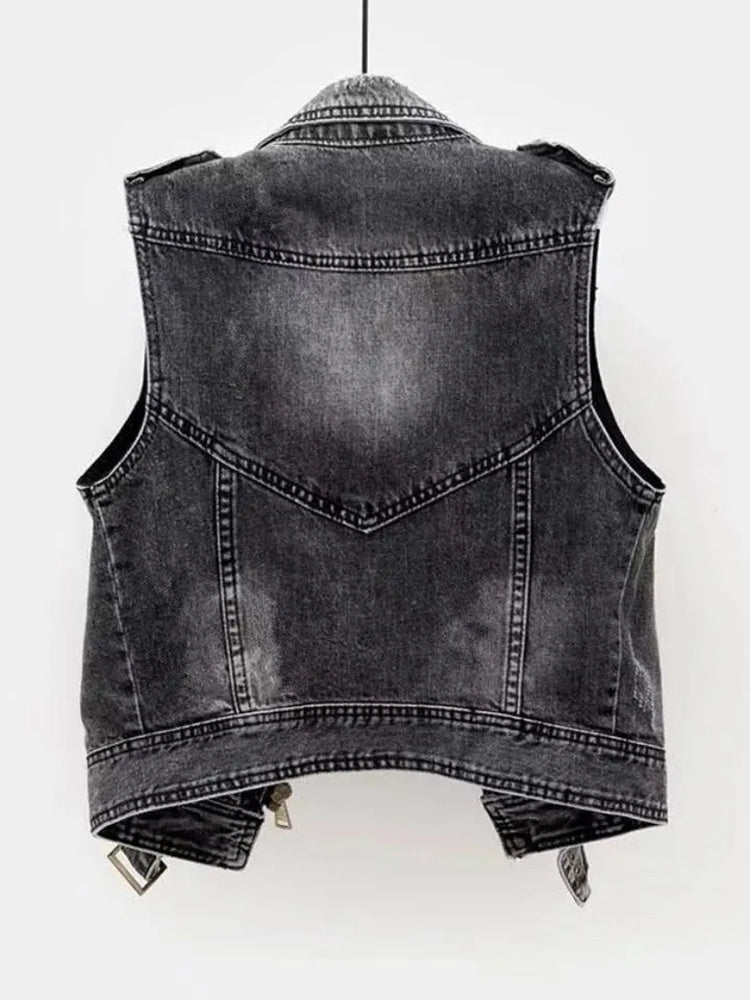 Jeansväst – Mörkgrå – Ärmlös – Jeansgilet – Jeansväst för damer-Mira Lina