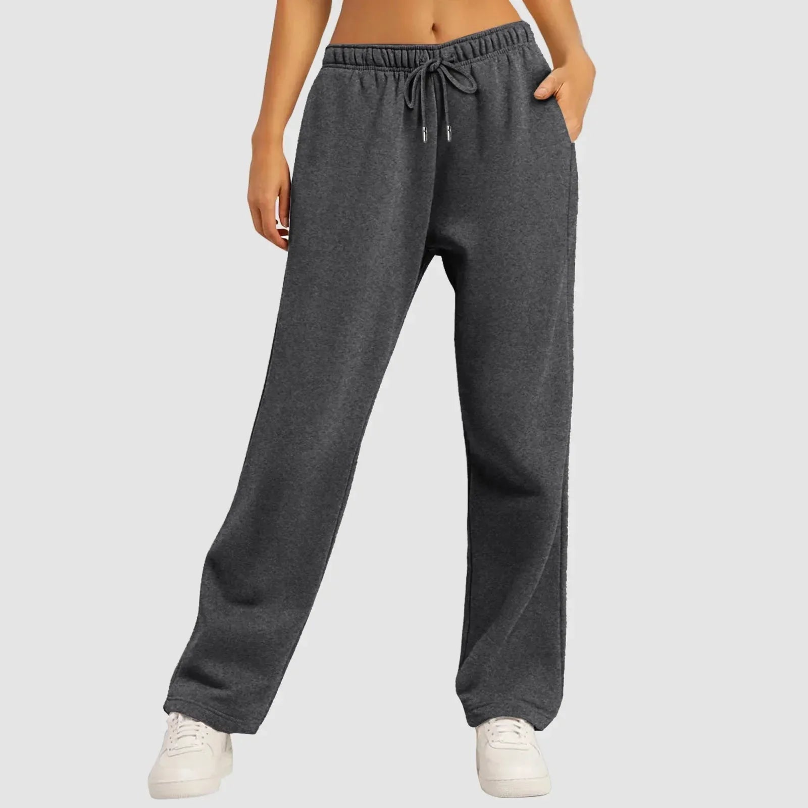Joggingbyxor med vida ben – Dambyxor med elastisk midja och dragsko-Mira Lina
