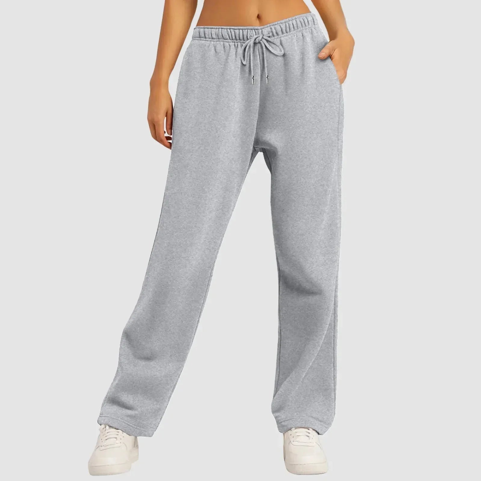 Joggingbyxor med vida ben – Dambyxor med elastisk midja och dragsko-Mira Lina