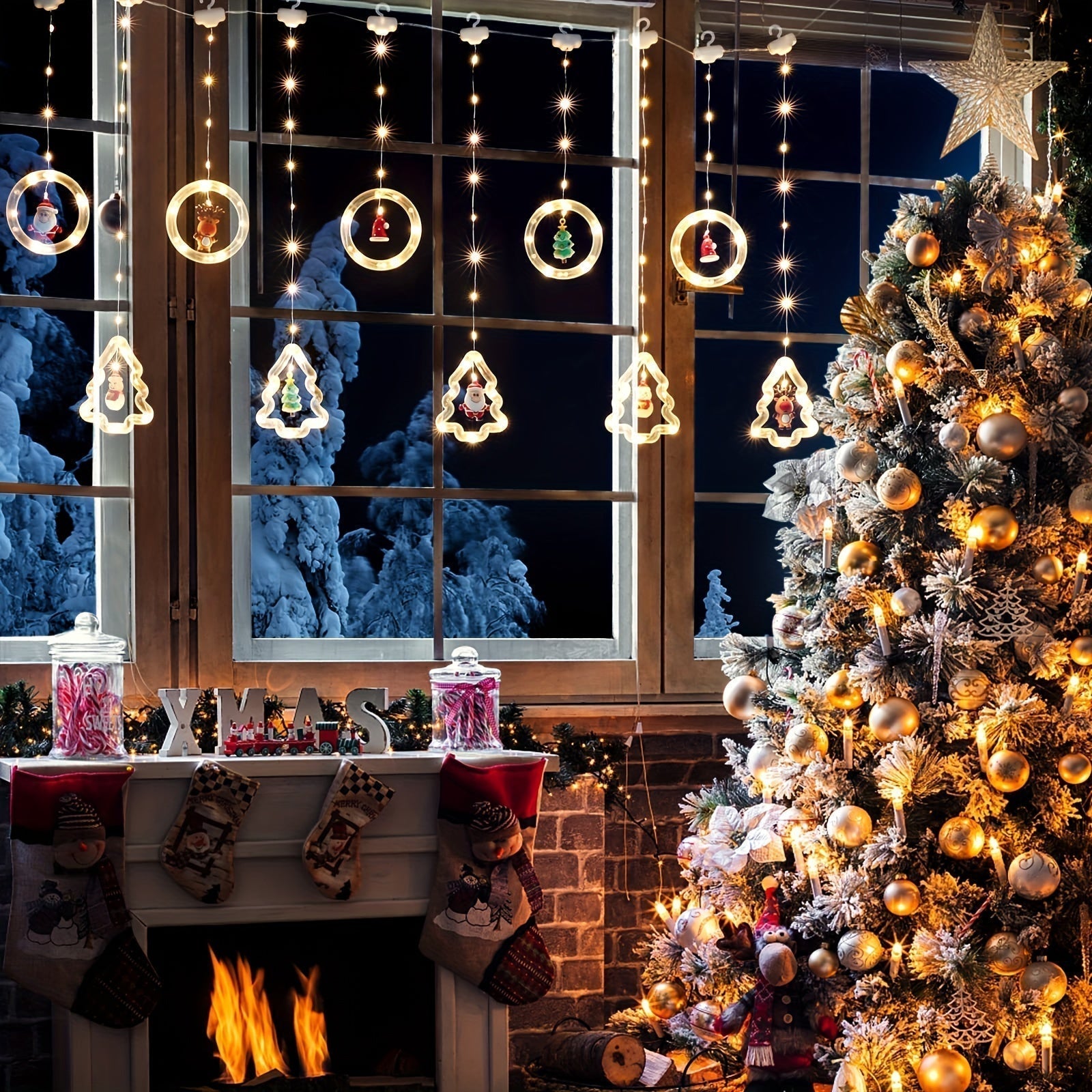 Julfönsterbelysning | Hängande | Cirkel | Julfönsterdekorationer | Julbelysning-Mira Lina