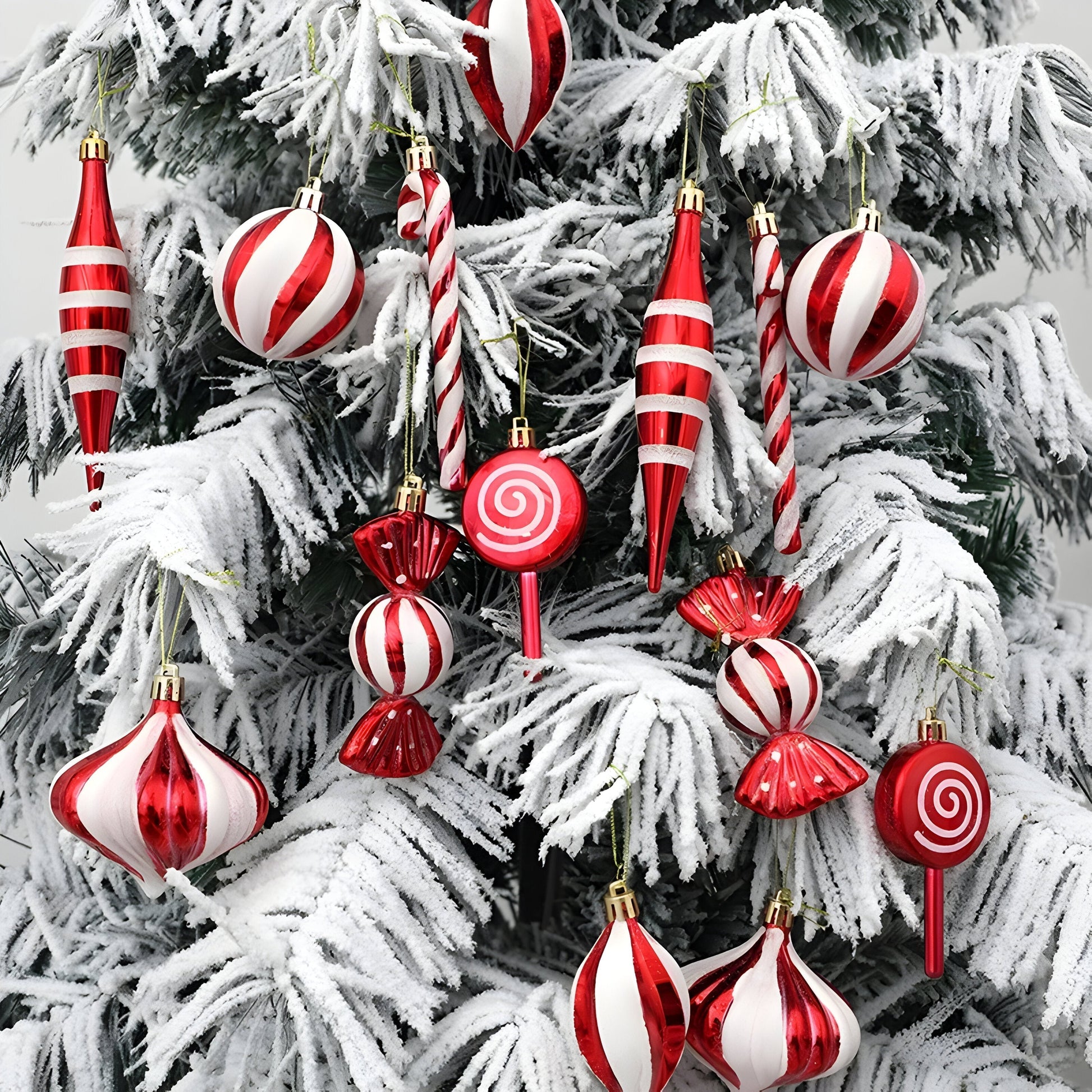 Julgranskulor – Set med röda godisjulgransdekorationer-Mira Lina