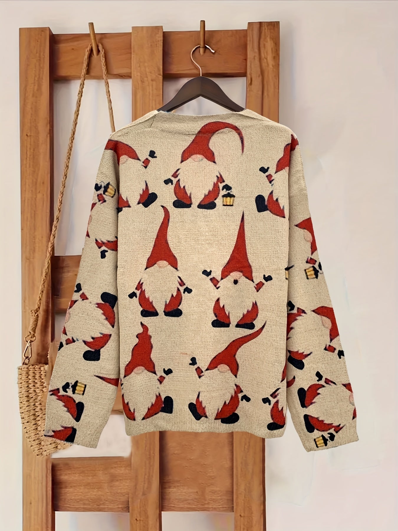 Julkofta | Jultomte-tryck | Jul | Vinterkofta | Stickade plagg för damer-Mira Lina