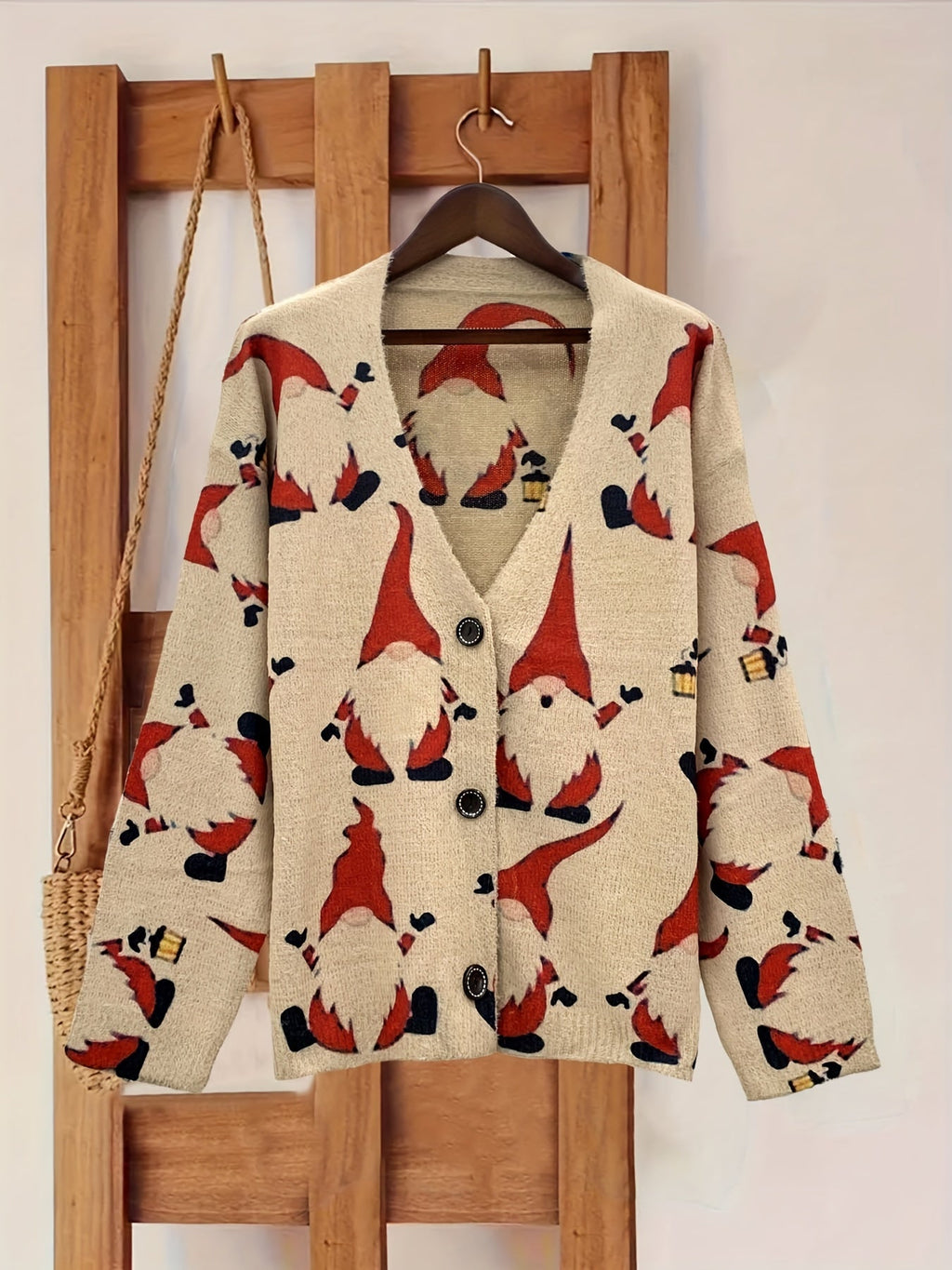 Julkofta | Jultomte-tryck | Jul | Vinterkofta | Stickade plagg för damer-Mira Lina