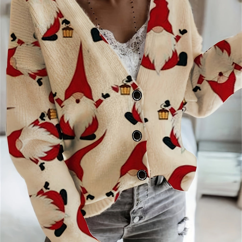 Julkofta | Jultomte-tryck | Jul | Vinterkofta | Stickade plagg för damer-Mira Lina