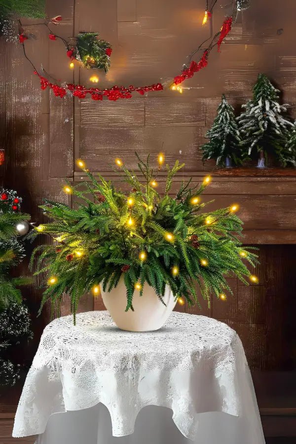 Julkruka – upplyst konstgjord tallkruka som julborddekoration-Mira Lina