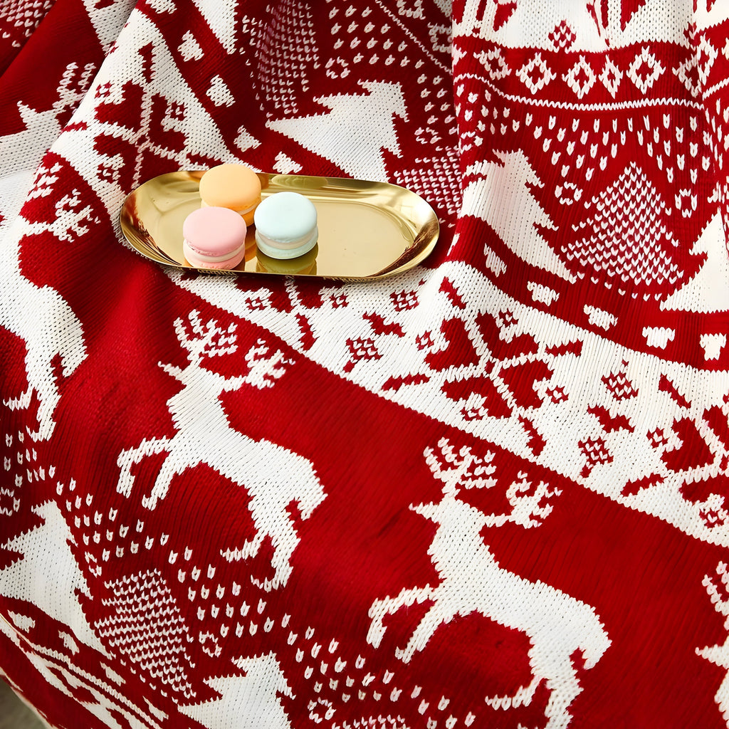 Julpläd – Stickade röda julplädar för soffan-Mira Lina