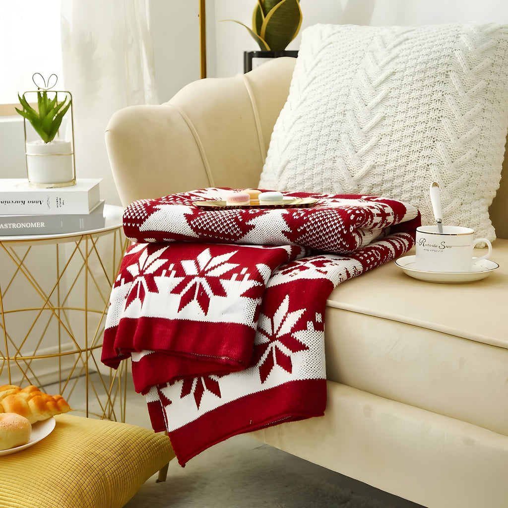 Julpläd – Stickade röda julplädar för soffan-Mira Lina