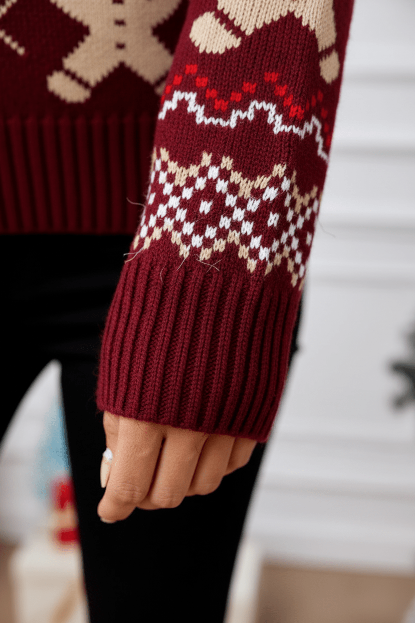 Jultröja | Vinröd | Stickad | Rolig jultröja | Stickade damkläder-Mira Lina