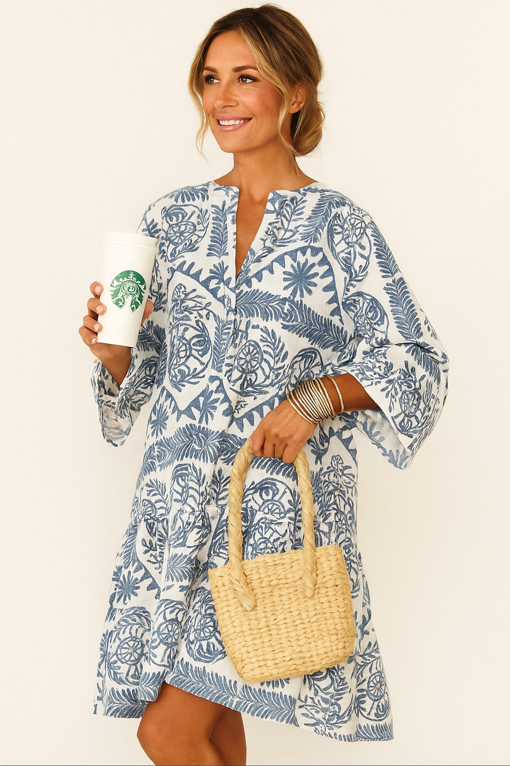 Kaftanklänning – Långa ärmar – Löst sittande – Knälång klänning – Sommarklänning-Mira Lina