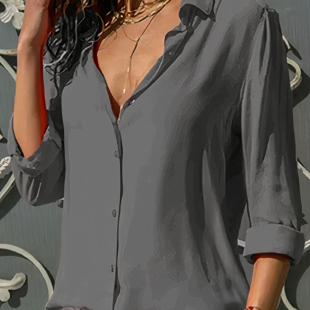 Knäppbar blus | Löst sittande | Långärmad | Damskjorta med knappar | Damblus-Mira Lina