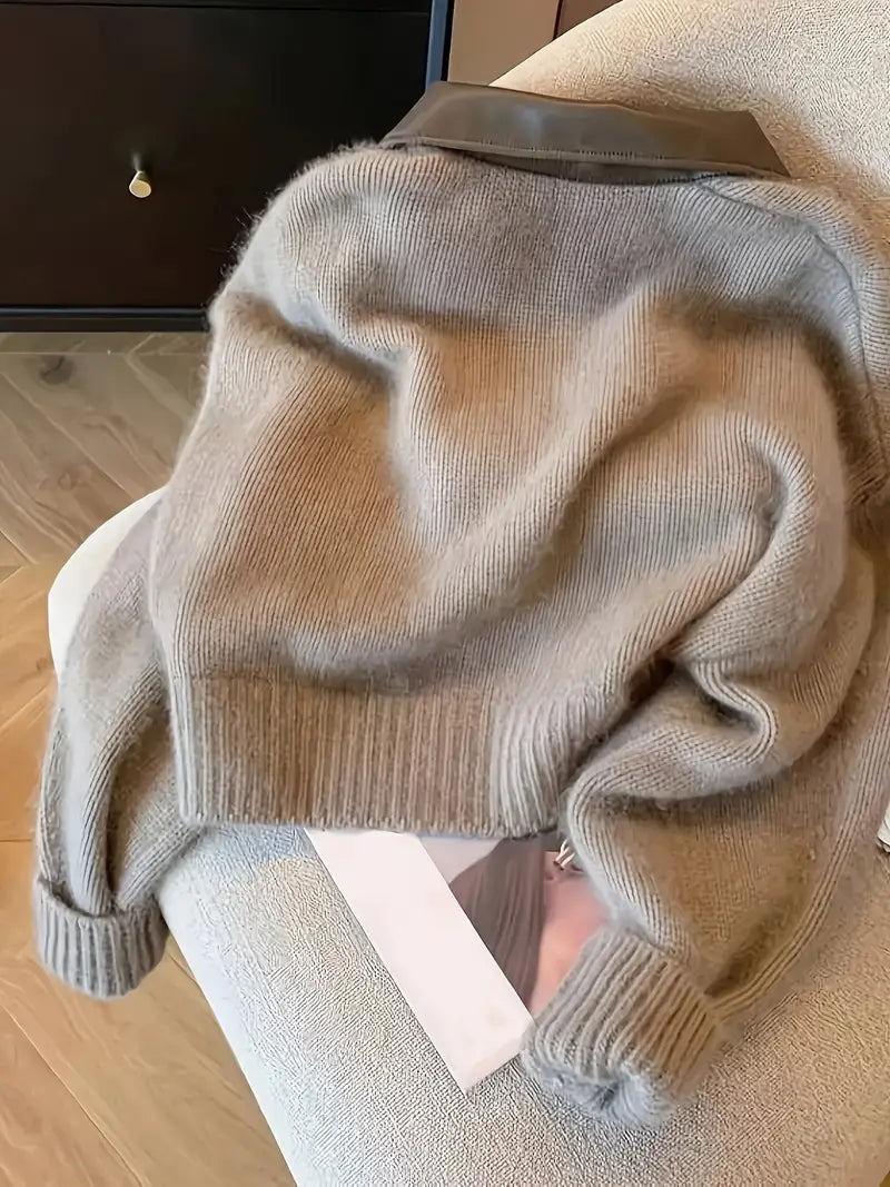 Knäppbar kofta | Ljusbrun | Krage | Stickad kofta | Damkofta-Mira Lina