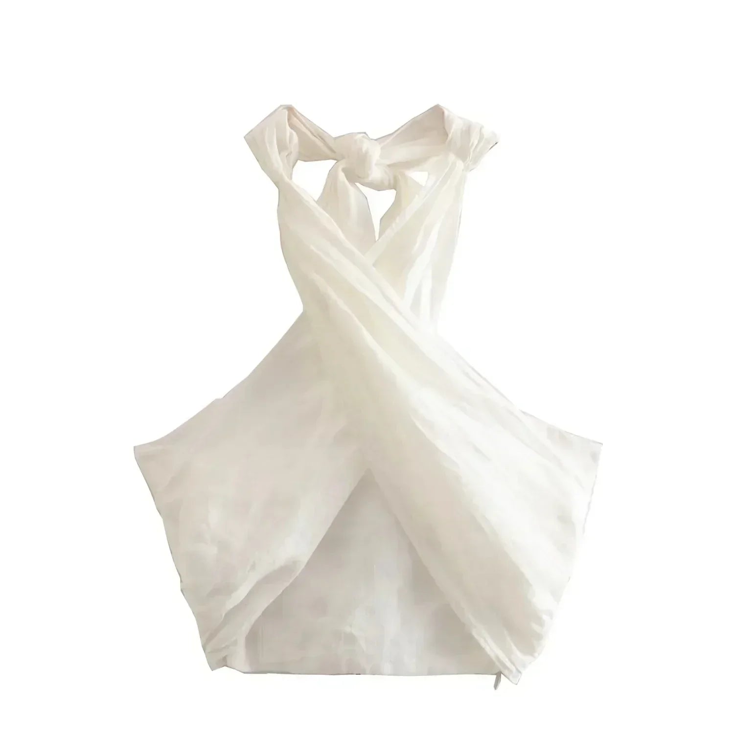 Koordinerat set – Slubväv – Vida ben – Halterneck – Tvådelat set – Sommarksyntetmaterial med struktur för damer-Mira Lina