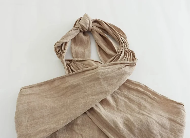 Koordinerat set – Slubväv – Vida ben – Halterneck – Tvådelat set – Sommarksyntetmaterial med struktur för damer-Mira Lina