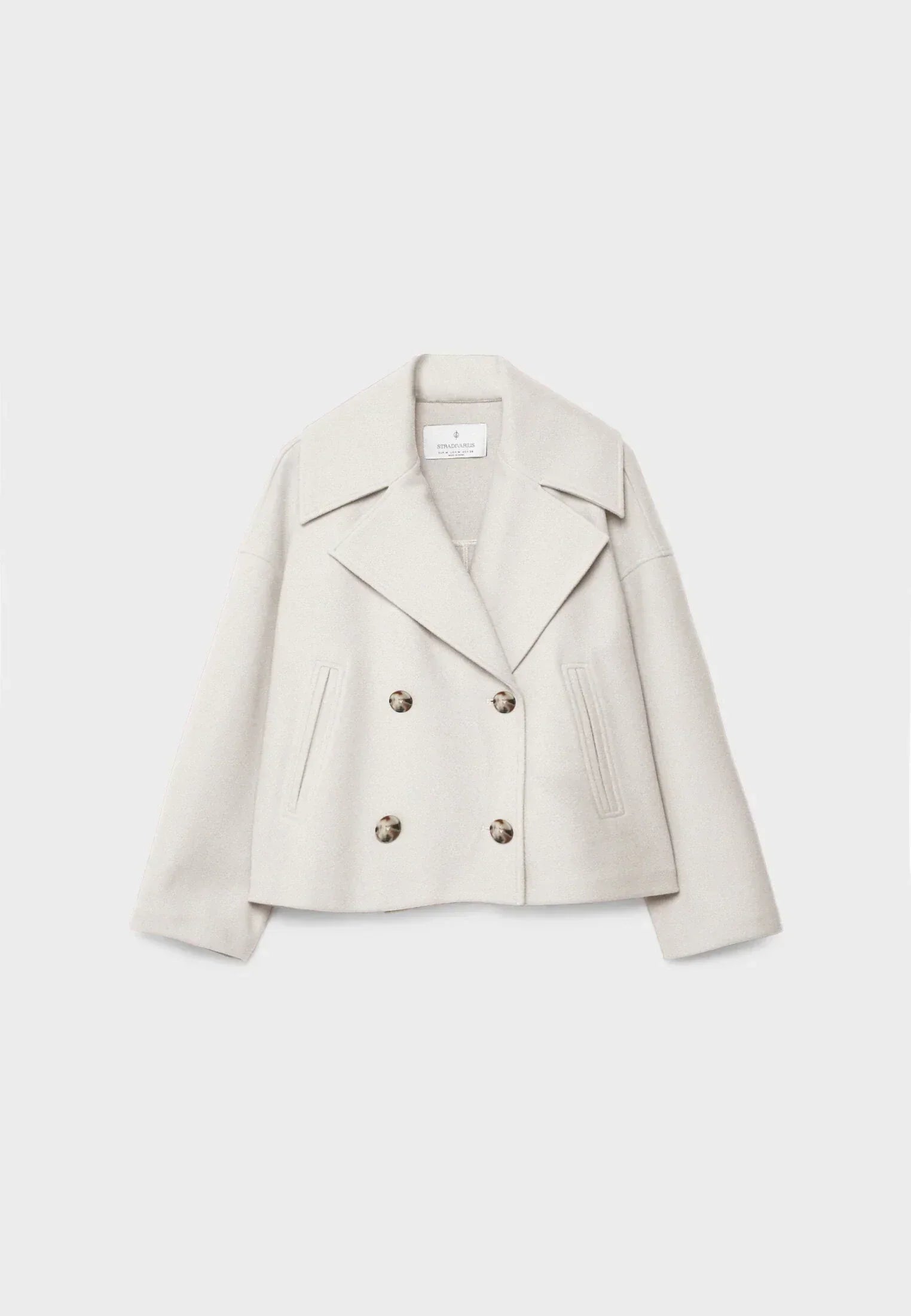 Kort Trench Coat - Dubbelknäppt kort Trench Jacket med lös passform för kvinnor-Mira Lina