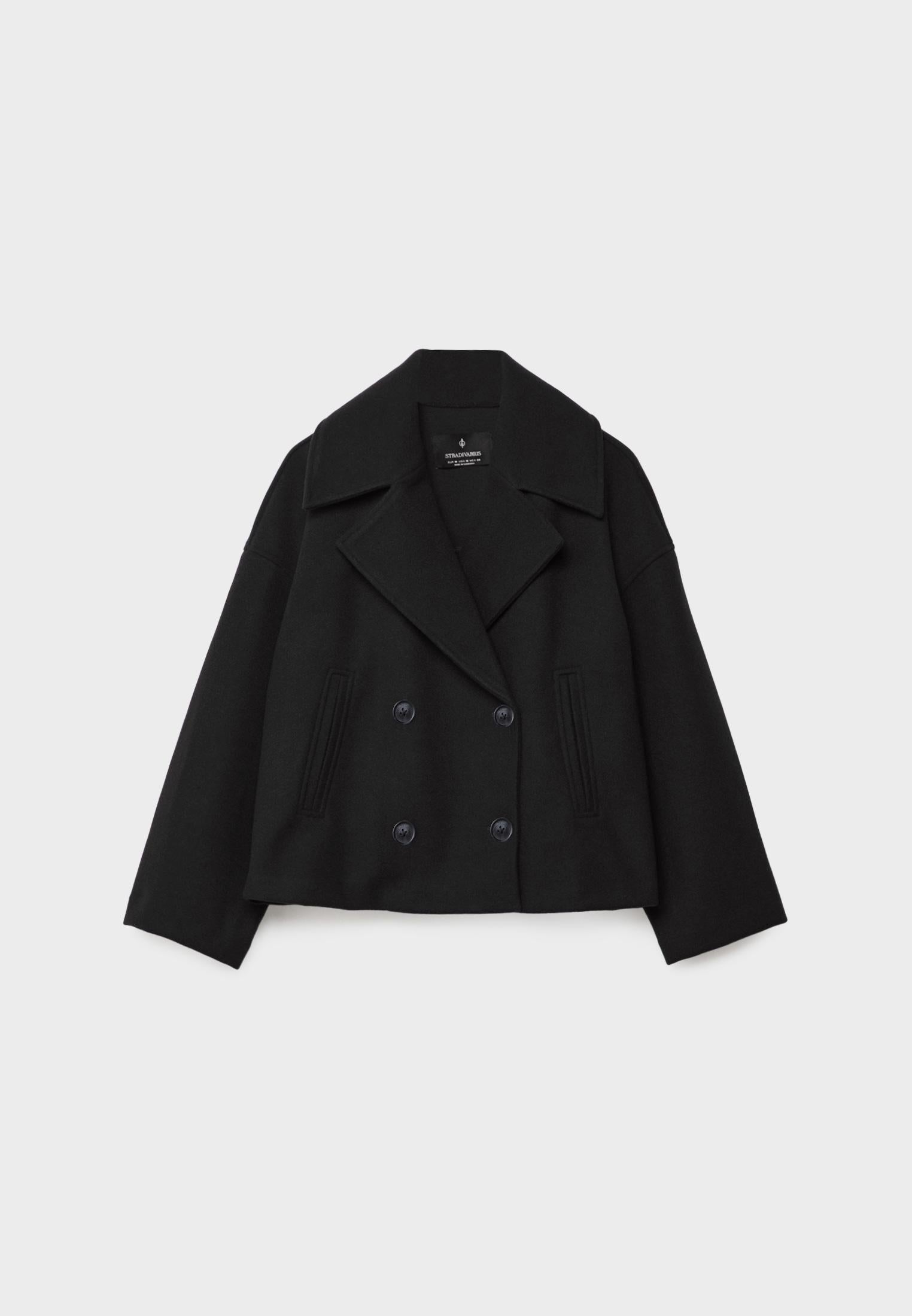 Kort Trench Coat - Dubbelknäppt kort Trench Jacket med lös passform för kvinnor-Mira Lina