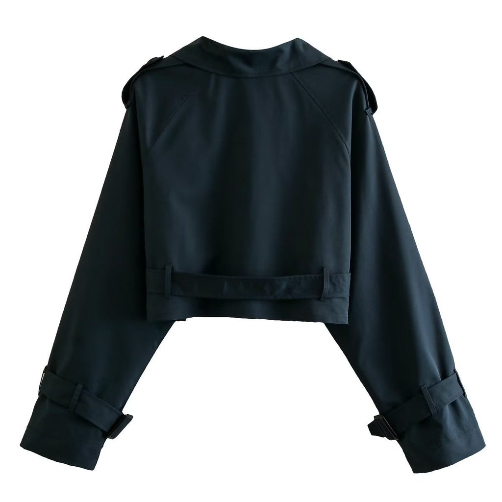 Kort Trenchjacka – bälte – dubbelknäppt – kort trenchcoat – damjacka-Mira Lina