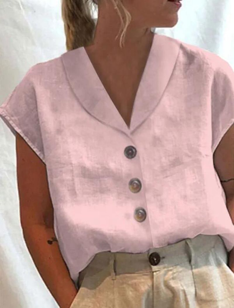 Kortärmad blus - knappar fram - krage - slubvävblus - damblus-Mira Lina