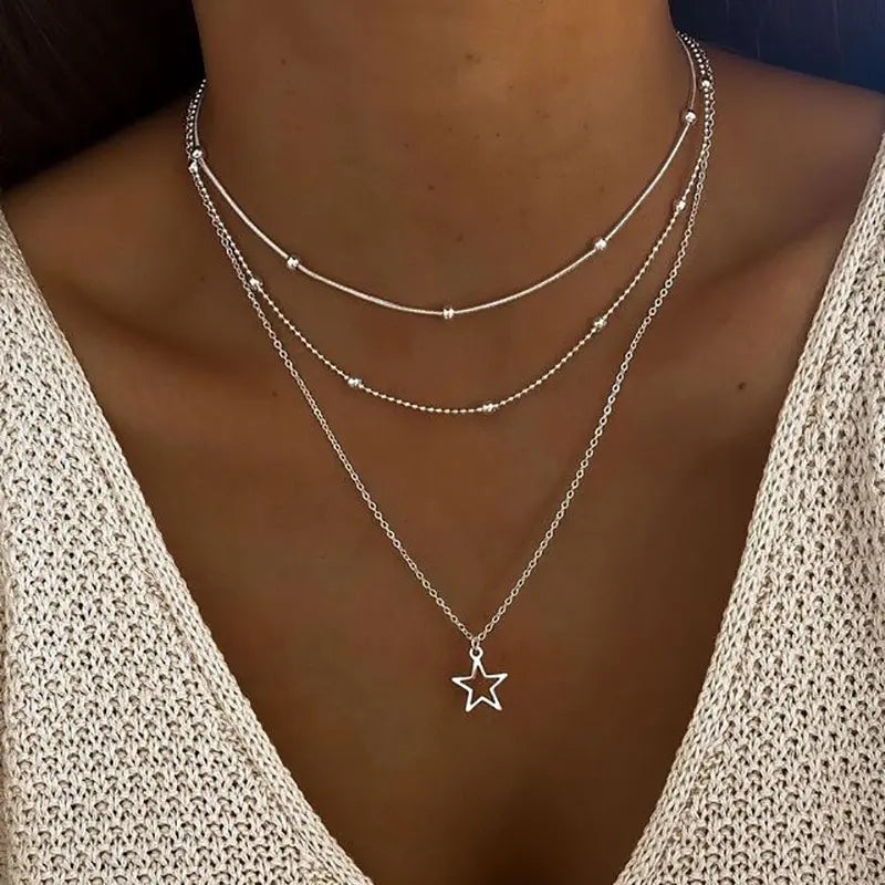 Lagerhalsband - Silver - Justerbart - Halsbandsset - Halsband för kvinnor-Mira Lina