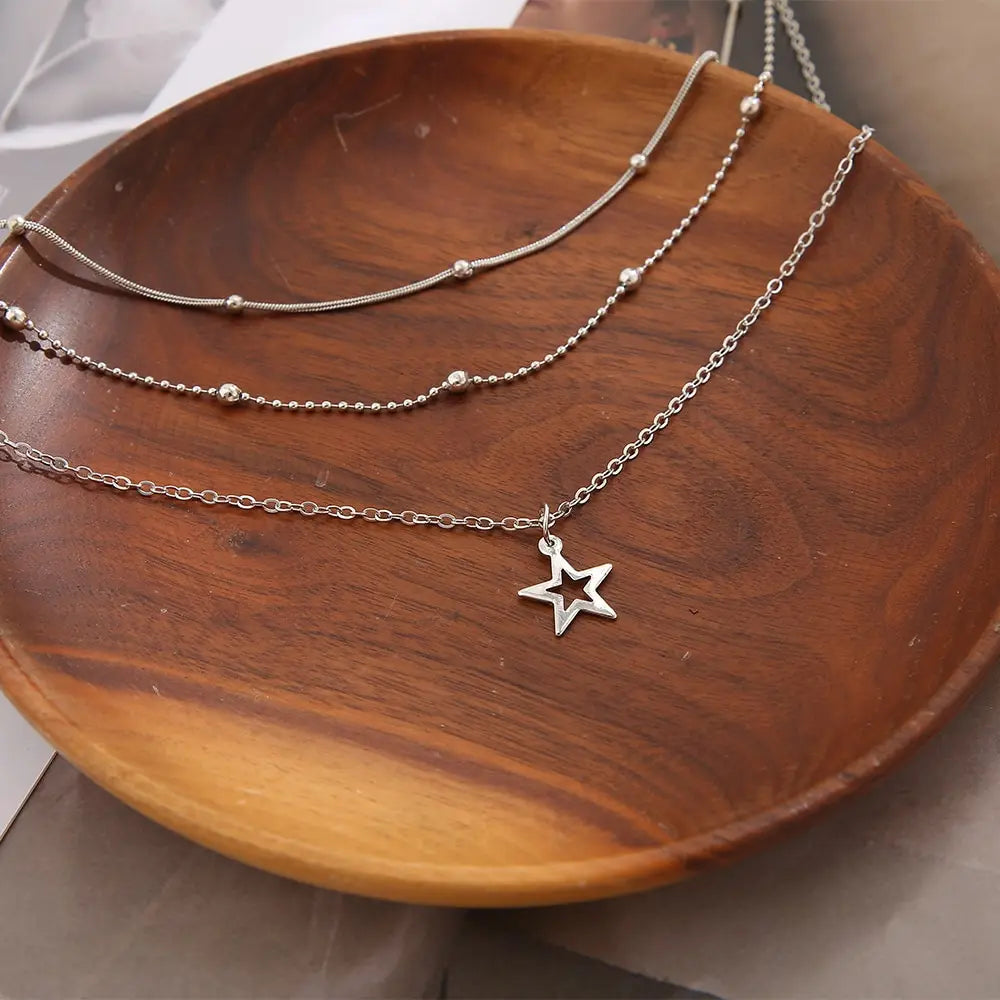 Lagerhalsband - Silver - Justerbart - Halsbandsset - Halsband för kvinnor-Mira Lina