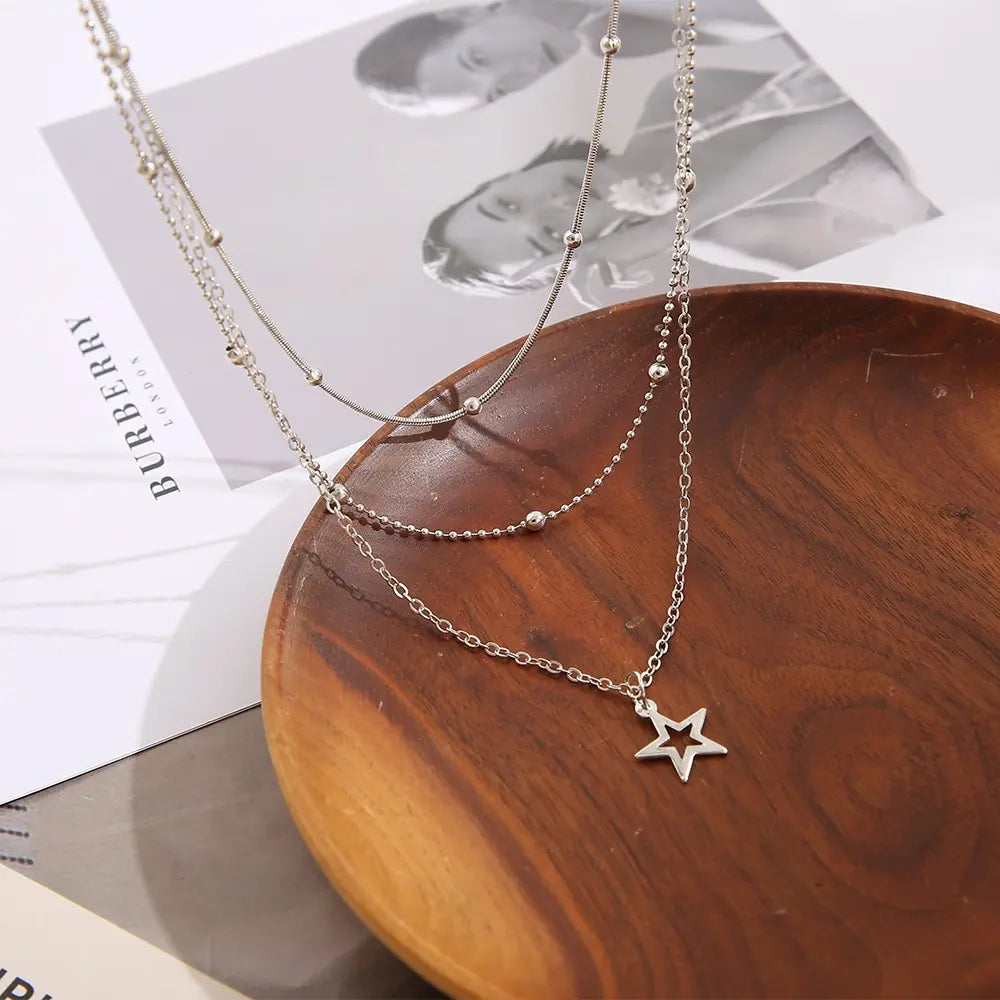 Lagerhalsband - Silver - Justerbart - Halsbandsset - Halsband för kvinnor-Mira Lina