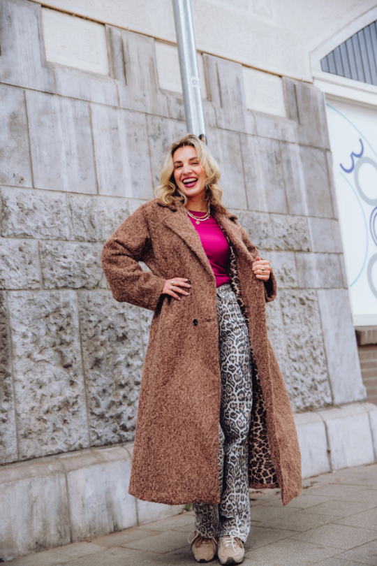 Lång kappa – Dubbelknäppt teddykappa för damer för höst och vinter-Mira Lina