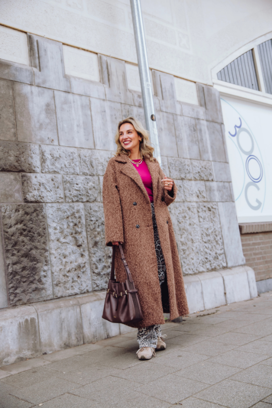 Lång kappa – Dubbelknäppt teddykappa för damer för höst och vinter-Mira Lina