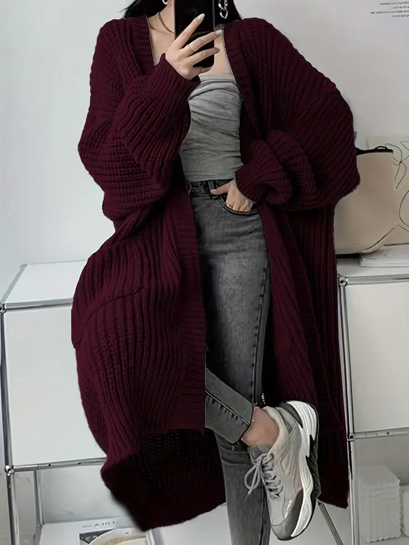 Lång kofta | Stickad | Oversized | Grovstickad kofta | Kofta för dam-Mira Lina