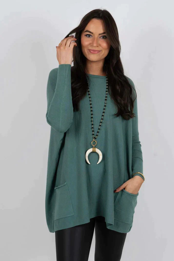 Lång tröja | Löst sittande | Fickor | Oversized tröja | Stickade plagg för damer-Mira Lina